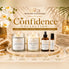 Nurse Calm Aromatherapy Confidence Collection featuring Point Blank silver jar candle, Apple Martini candle, Golden Hour mist, and essential oil roller.