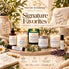 Signature Favorites by Nurse Calm Aromatherapy featuring handcrafted soy candles, Atmosphere Mist, and essential oil rollers in a warm, spa-inspired display.