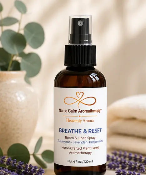 Breathe & Reset Room & Linen Spray displayed in a calming spa-inspired home.