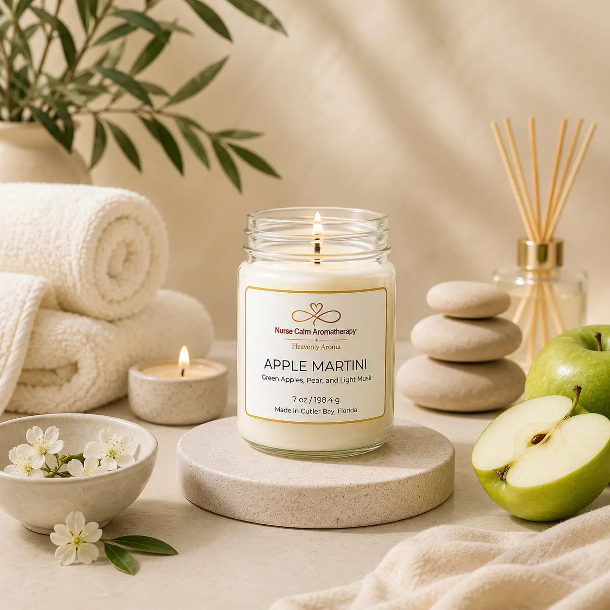 Apple Martini luxury soy candle label handcrafted by a Registered Nurse