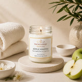 Apple Martini candle burning on cream spa décor