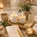 Apple Martini Complete Signature Collection featured in a Signature Reset Ritual with handcrafted soy candles, luxury wax melt, calming tea, journal, and elegant spa-inspired surroundings.