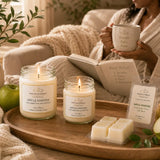 Apple Martini Complete Signature Collection creating a luxurious wellness experience with handcrafted soy candles, luxury wax melt, tea, and cozy home décor.