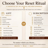 Choose Your Reset Ritual infographic comparing the Heavenly Reset Box as a one-time gift or monthly wellness subscription.