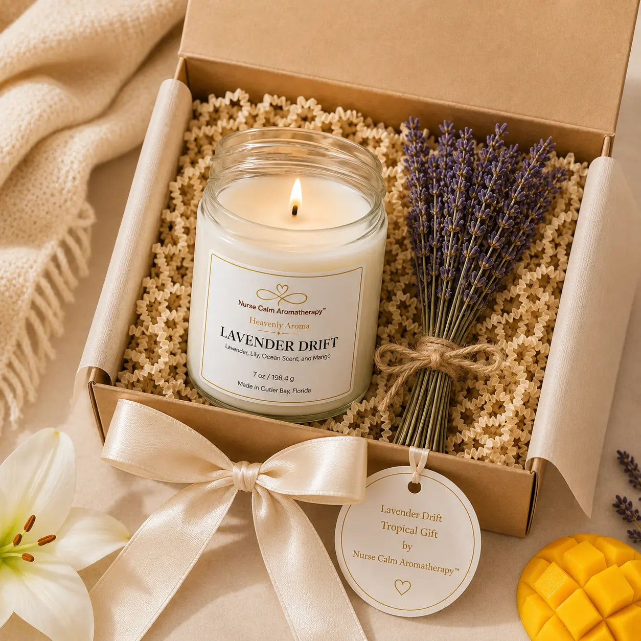 Lavender drift tropical candle gift by Nurse Calm Aromatherapy