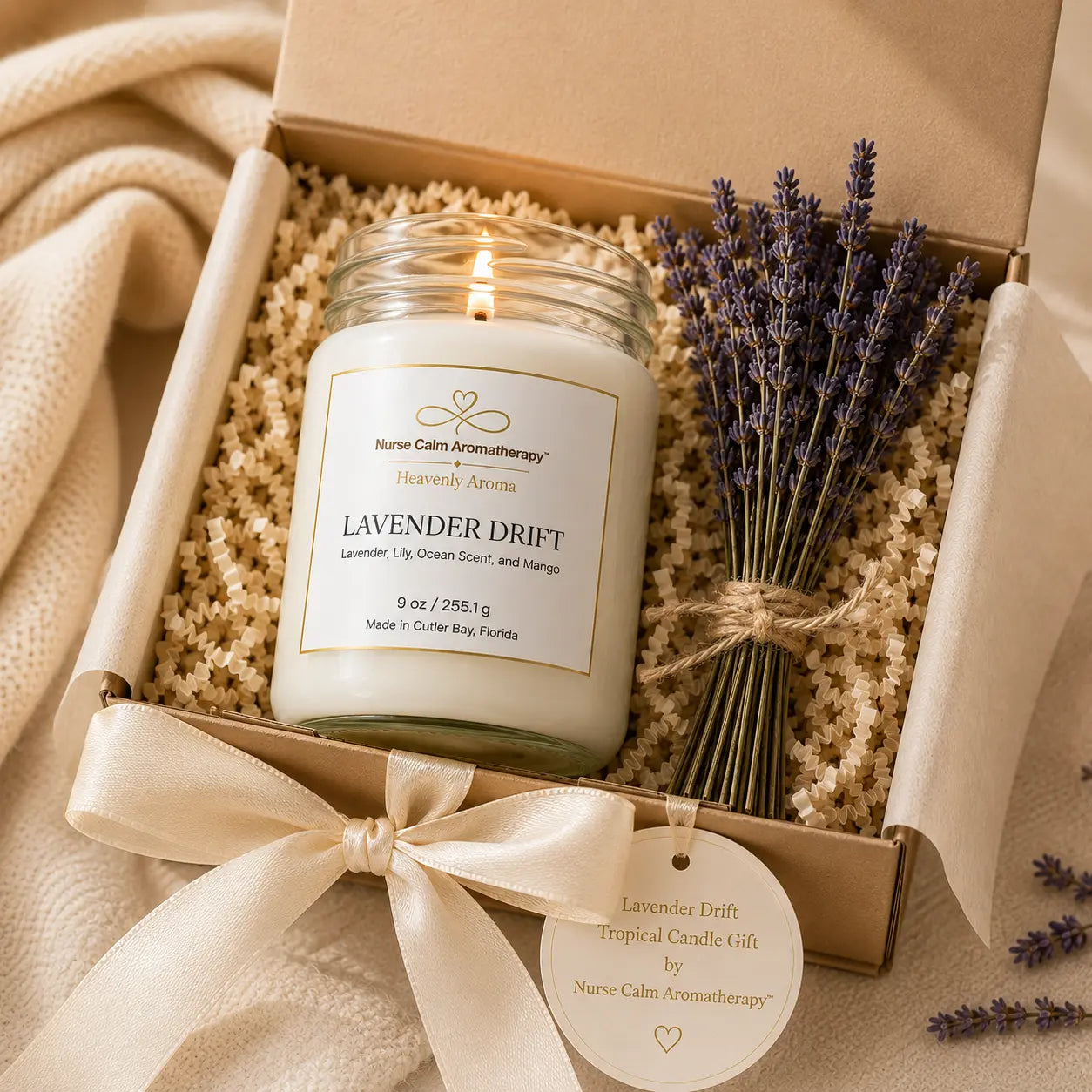 Lavender drift tropical candle gift by Nurse Calm Aromatherapy