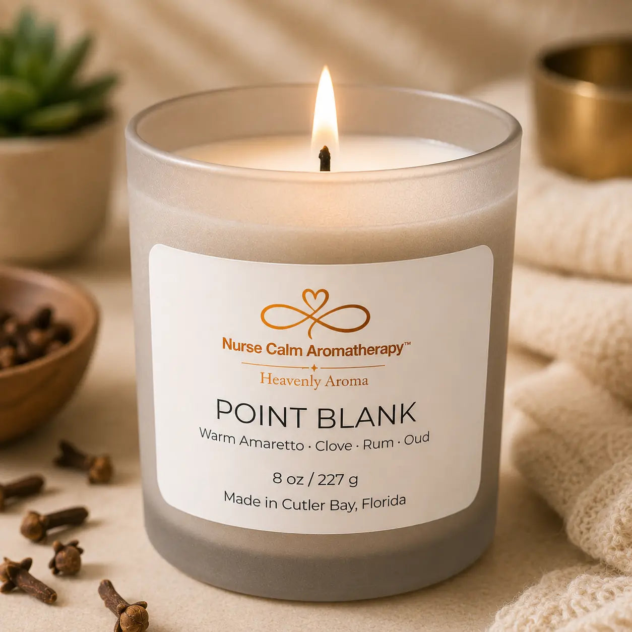 Point Blank luxury soy candle label handcrafted by a Registered Nurse