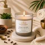 Point Blank soy candle with tropical coconut and bamboo fragrance in spa-inspired setting
