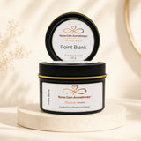 Nurse Calm Aromatherapy candle with black lid on a beige background