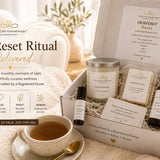 Heavenly Reset Box lifestyle scene featuring nurse-crafted wellness products for a calming monthly reset ritual.